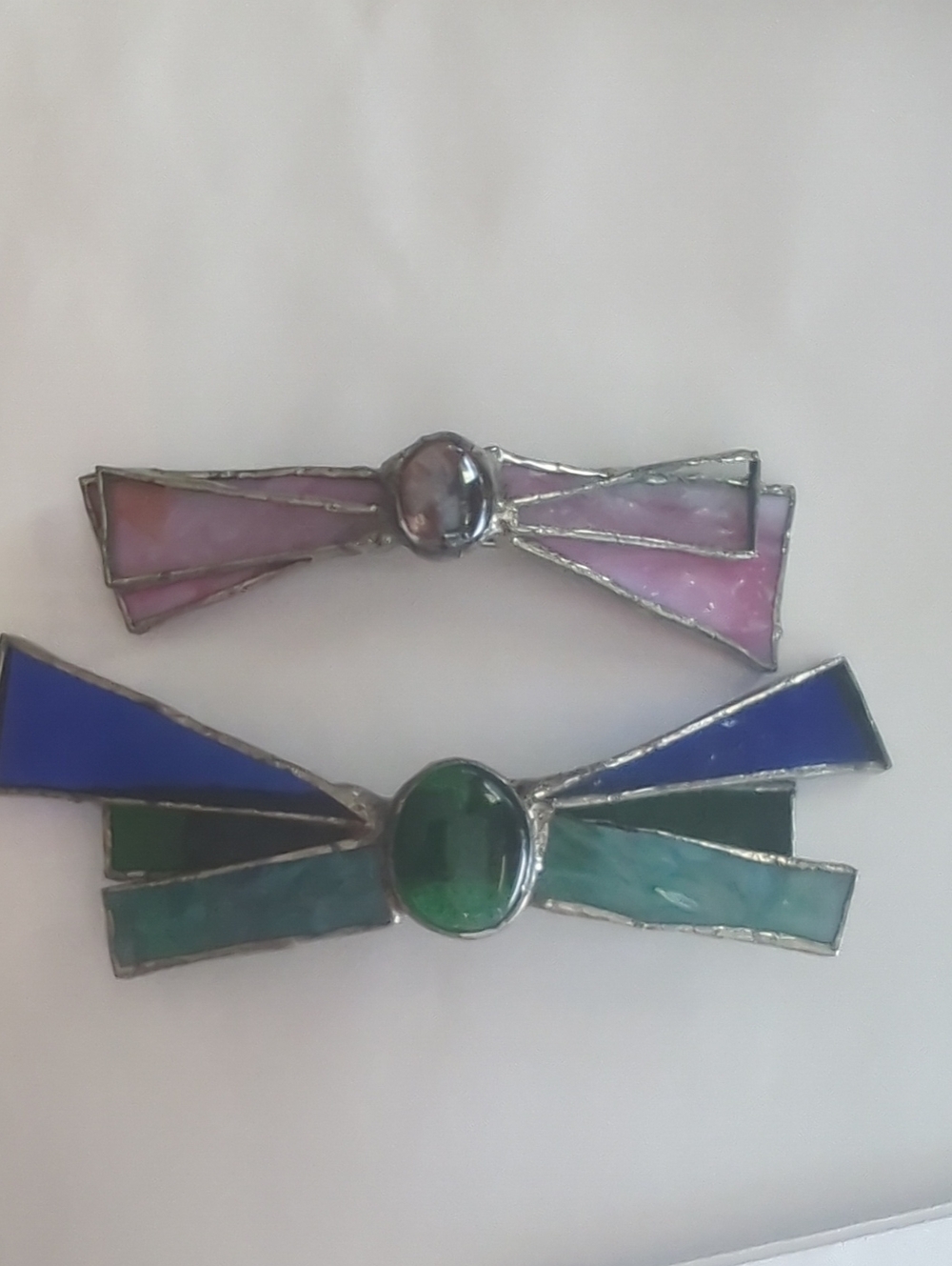 Handcrafted Set Of Two Stained Glass Bow Barrette - Pink & Green Options